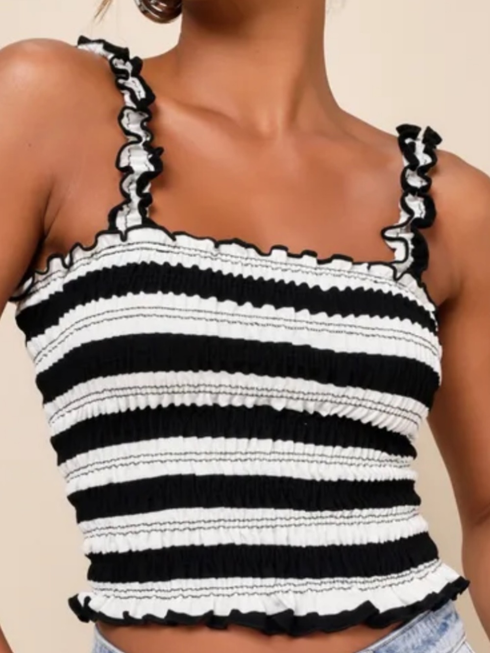 Lulus Summery Sense Black and White Striped Ruffled Tank Top